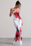 Tamia White Poppy Print Cowl-Neck Maxi Dress