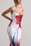 Tamia White Poppy Print Cowl-Neck Maxi Dress