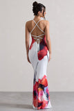 Tamia White Poppy Print Cowl-Neck Maxi Dress