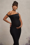 Lita Black Twisted Asymmetric Maternity Maxi Dress