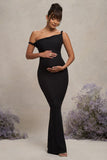 Lita Black Twisted Asymmetric Maternity Maxi Dress