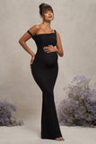 Lita Black Twisted Asymmetric Maternity Maxi Dress