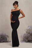 Lita Black Twisted Asymmetric Maternity Maxi Dress