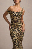 Lita Leopard Print Twisted Asymmetric Maxi Dress