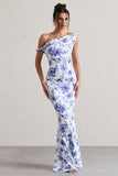 Lita Blue Floral Twisted Asymmetric Maxi Dress