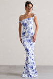 Lita Blue Floral Twisted Asymmetric Maxi Dress