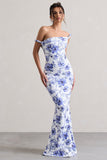 Lita Blue Floral Twisted Asymmetric Maxi Dress