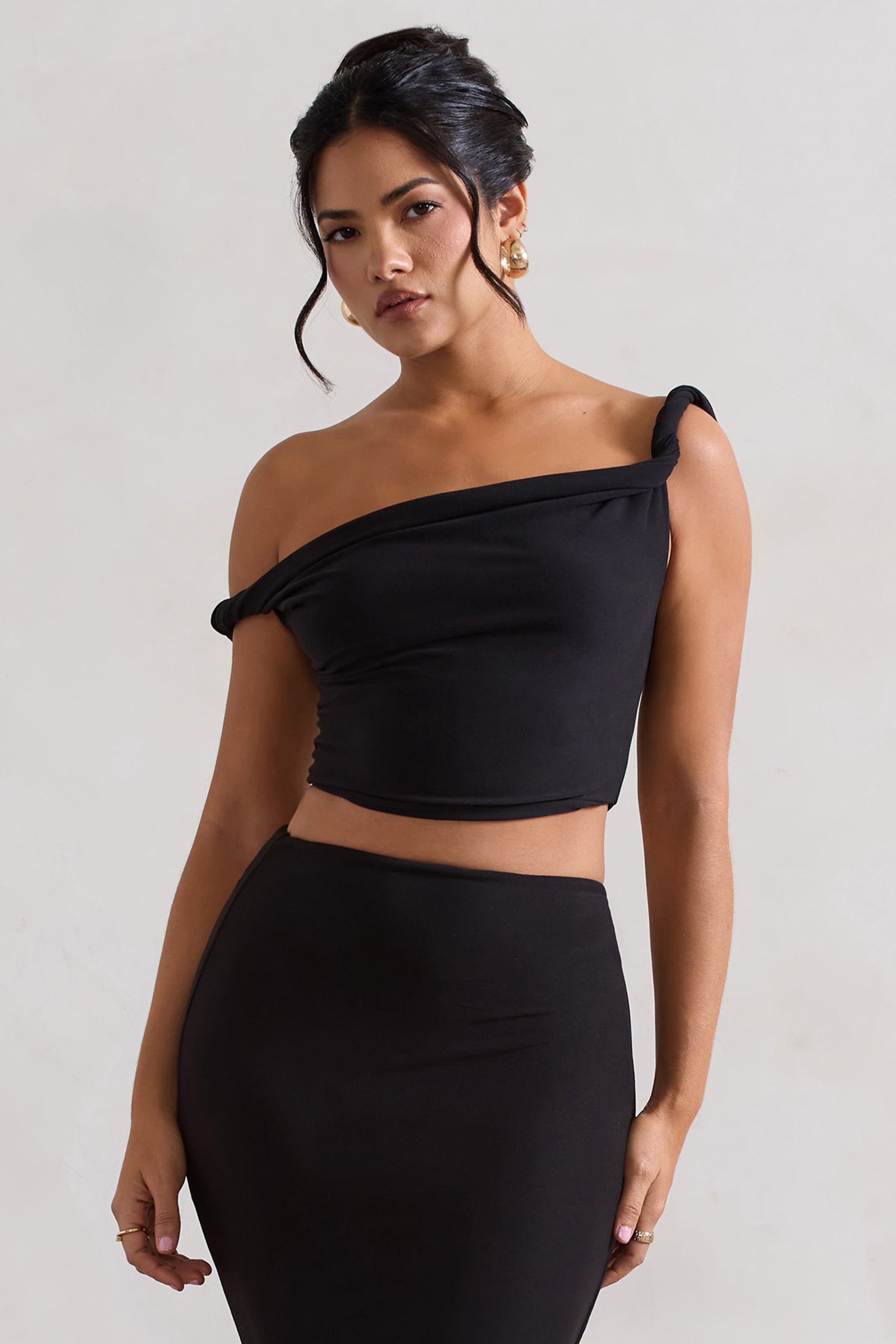 Sami Black Twisted Asymmetric Crop Top