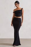 Neve Black Gathered Maxi Skirt