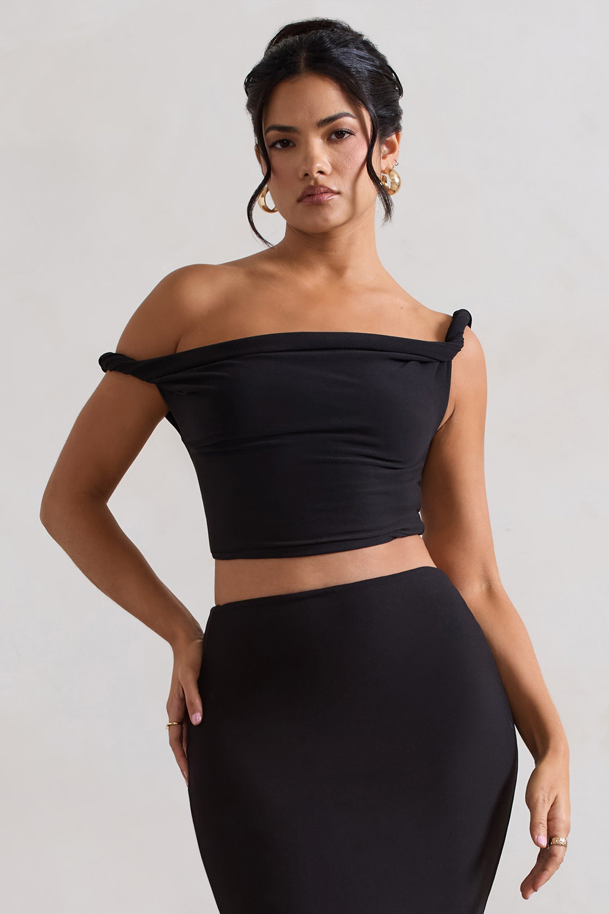 Sami Black Twisted Asymmetric Crop Top
