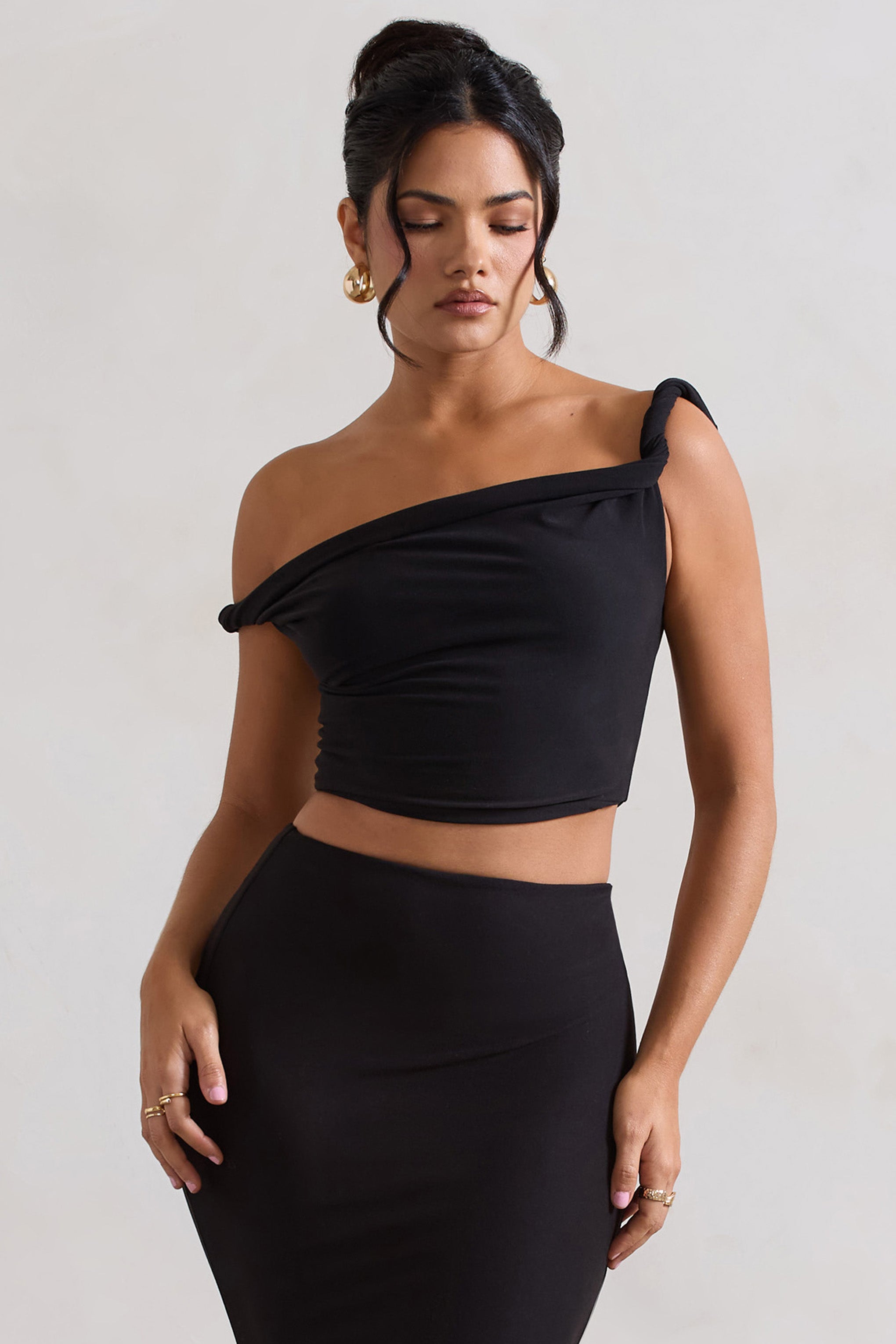 Sami Black Twisted Asymmetric Crop Top