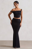 Neve Black Gathered Maxi Skirt