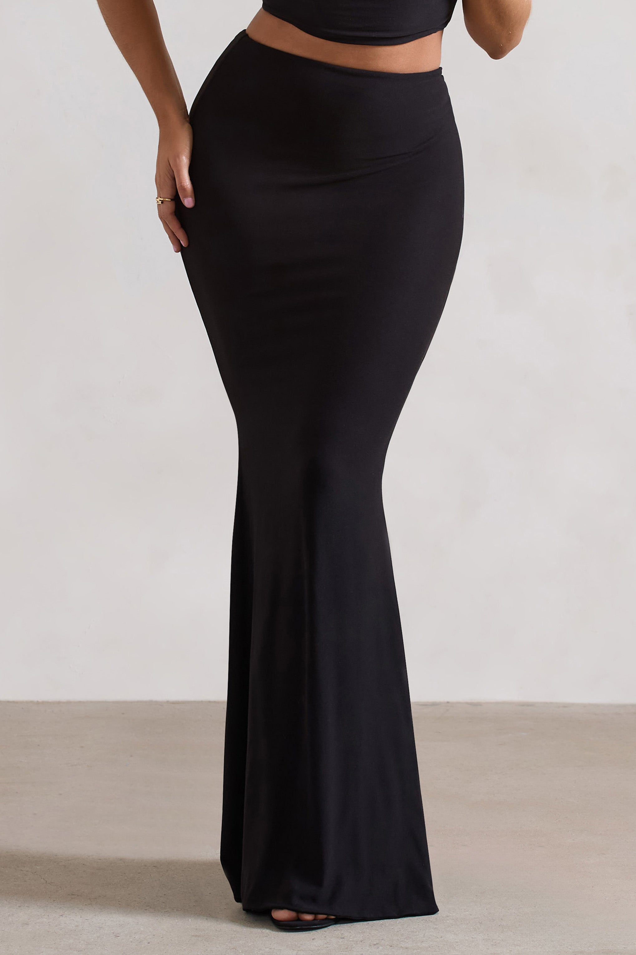 Neve Black Gathered Maxi Skirt