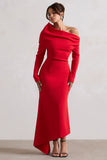 Lou Red One-Shoulder Asymmetric Maxi Dress