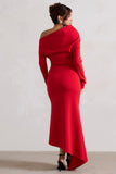 Lou Red One-Shoulder Asymmetric Maxi Dress