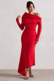Lou Red One-Shoulder Asymmetric Maxi Dress