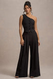 Galilea Black Pleated Wide-Leg Trousers