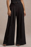 Galilea Black Pleated Wide-Leg Trousers