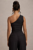 Lelia Black One Shoulder Tailored Top With Bows