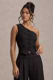 Lelia Black One Shoulder Tailored Top With Bows