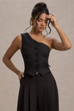 Lelia Black One Shoulder Tailored Top With Bows