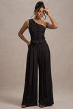 Galilea Black Pleated Wide-Leg Trousers