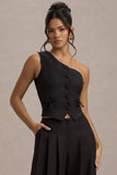 Lelia Black One Shoulder Tailored Top With Bows