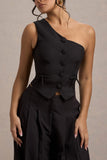 Lelia Black One Shoulder Tailored Top With Bows