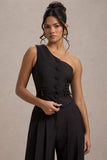 Lelia Black One Shoulder Tailored Top With Bows