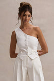Lelia Cream One Shoulder Tailored Top With Bows