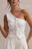 Lelia Cream One Shoulder Tailored Top With Bows