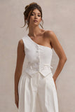 Lelia Cream One Shoulder Tailored Top With Bows