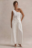 Galilea Cream Pleated Wide-Leg Trousers