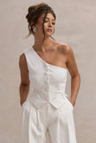 Lelia Cream One Shoulder Tailored Top With Bows