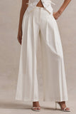Galilea Cream Pleated Wide-Leg Trousers