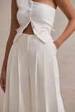 Galilea Cream Pleated Wide-Leg Trousers