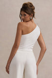 Lelia Cream One Shoulder Tailored Top With Bows