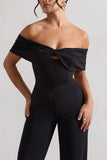Harleen Black Bow Bardot Wide-Leg Jumpsuit