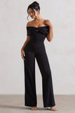 Harleen Black Bow Bardot Wide-Leg Jumpsuit