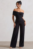Harleen Black Bow Bardot Wide-Leg Jumpsuit