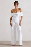 Harleen White Bow Bardot Wide-Leg Jumpsuit