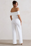 Harleen White Bow Bardot Wide-Leg Jumpsuit