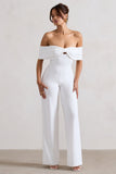 Harleen White Bow Bardot Wide-Leg Jumpsuit