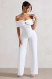Harleen White Bow Bardot Wide-Leg Jumpsuit