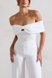 Harleen White Bow Bardot Wide-Leg Jumpsuit