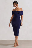 Hope Navy Bow Bardot Midi Dress