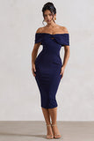 Hope Navy Bow Bardot Midi Dress