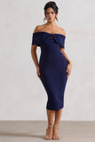 Hope Navy Bow Bardot Midi Dress