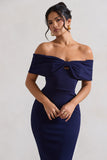 Hope Navy Bow Bardot Midi Dress