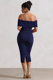 Hope Navy Bow Bardot Midi Dress